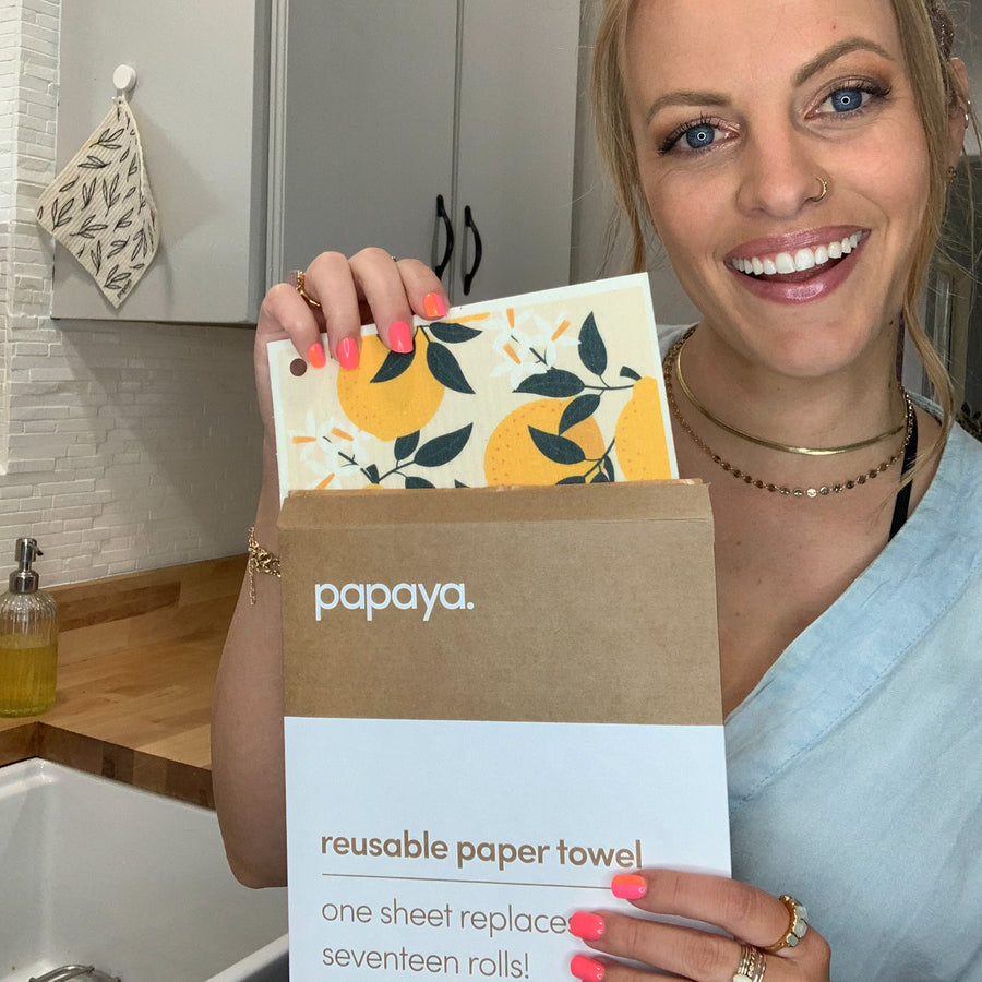 Papaya Reusable Paper Towel Set- Smell the Roses